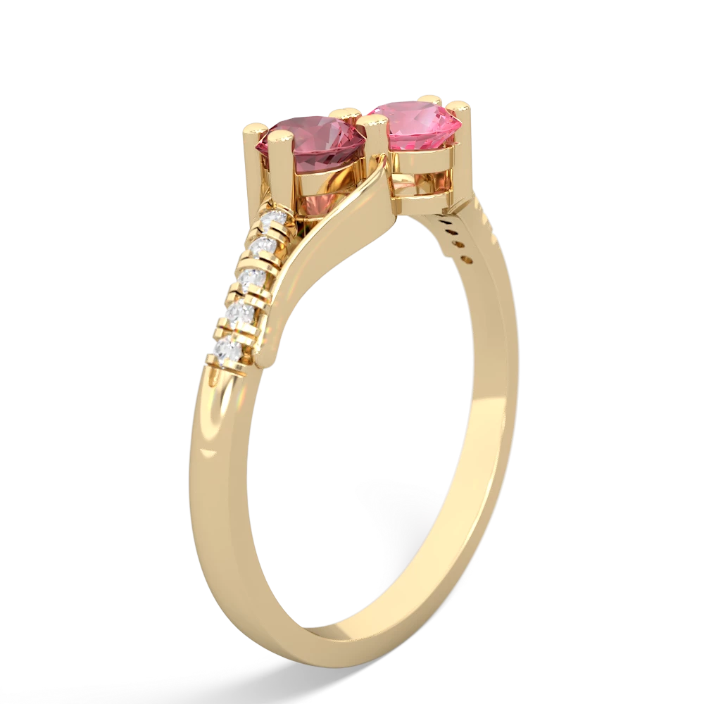 Pink Tourmaline Infinity Pave Two Stone 14K Yellow Gold ring R5285