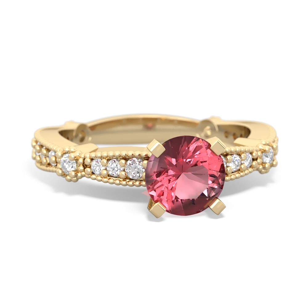 Pink Tourmaline Milgrain Antique Style 14K Yellow Gold ring R26296RD