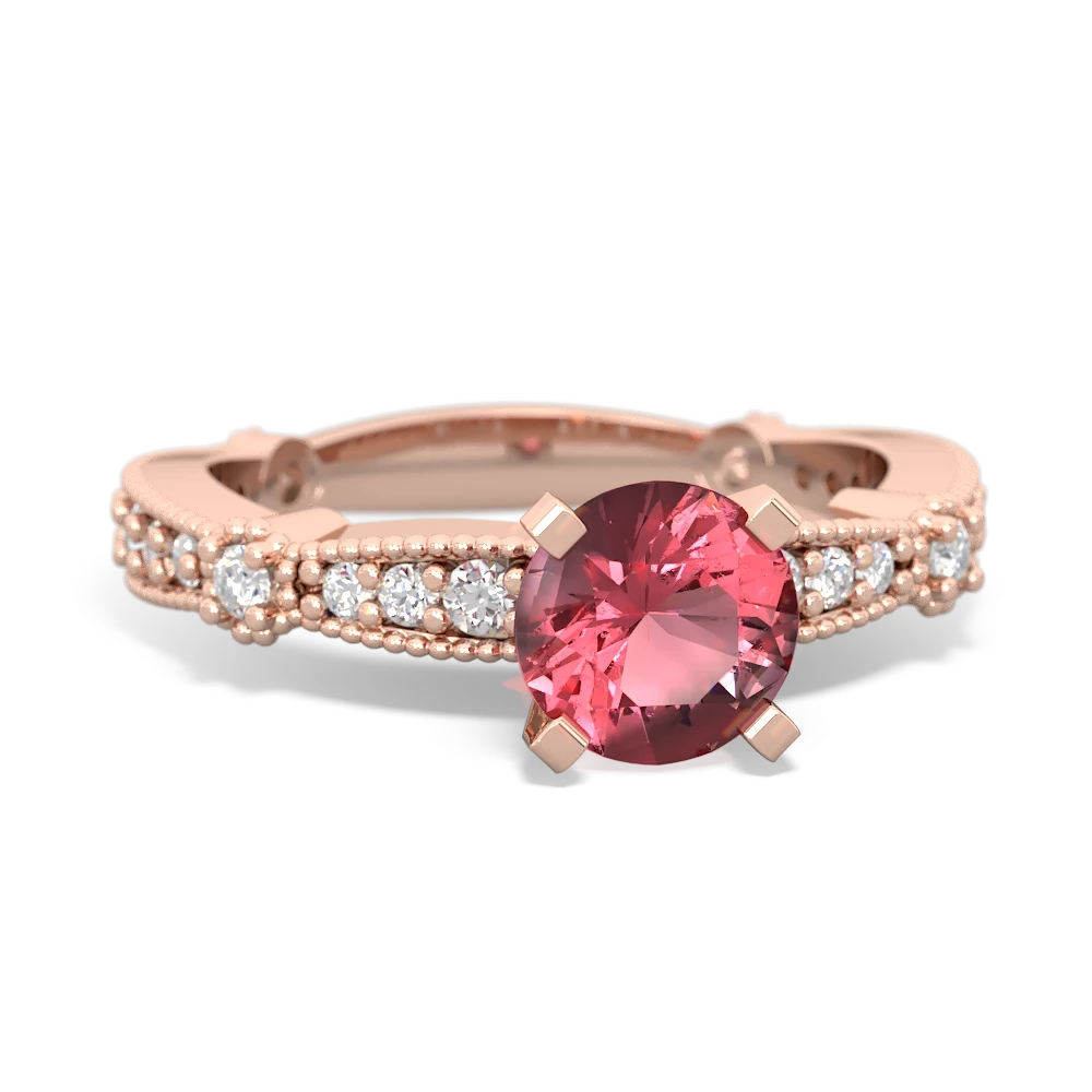 Pink Tourmaline Sparkling Tiara 6Mm Round 14K Rose Gold ring R26296RD
