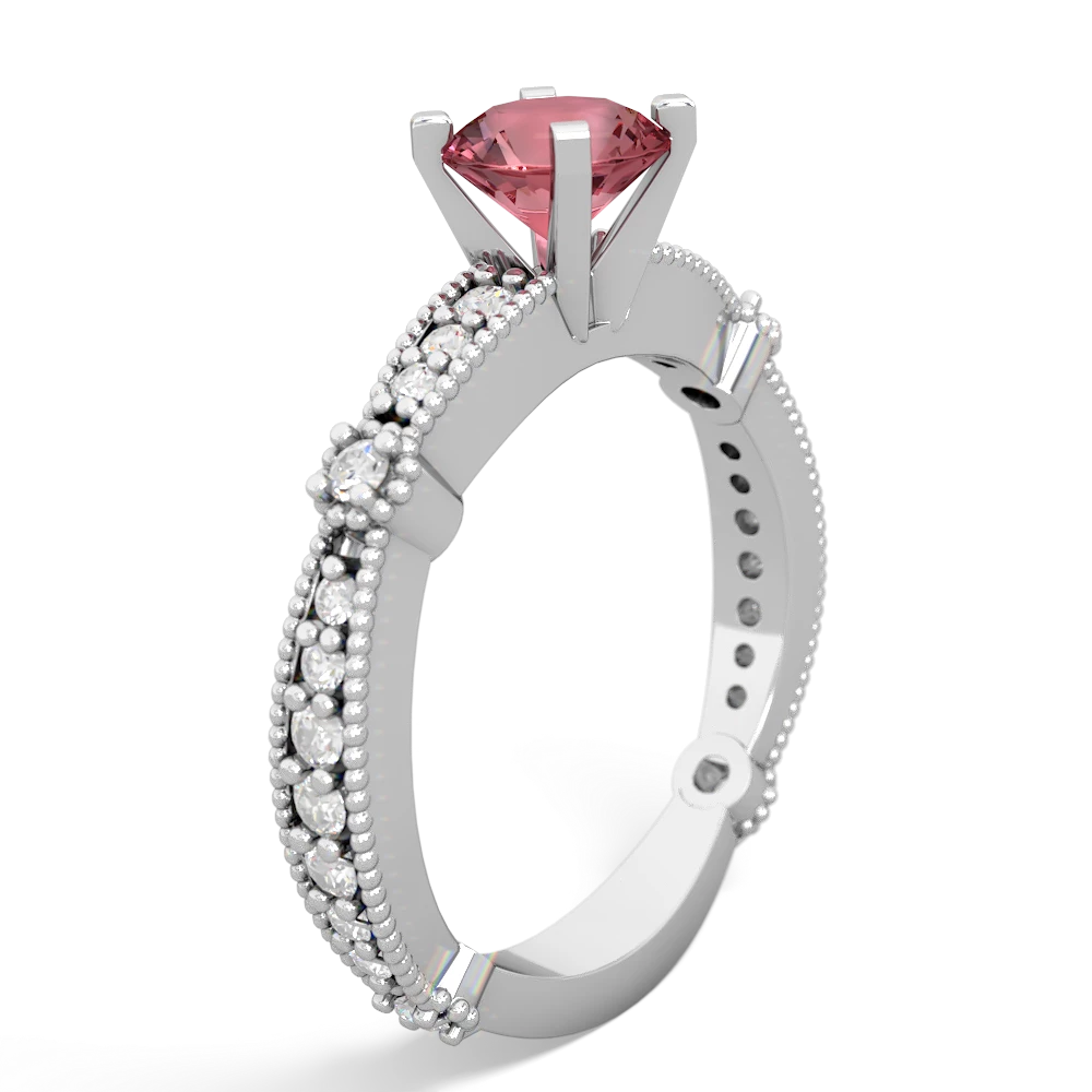 Pink Tourmaline Sparkling Tiara 6Mm Round 14K White Gold ring R26296RD