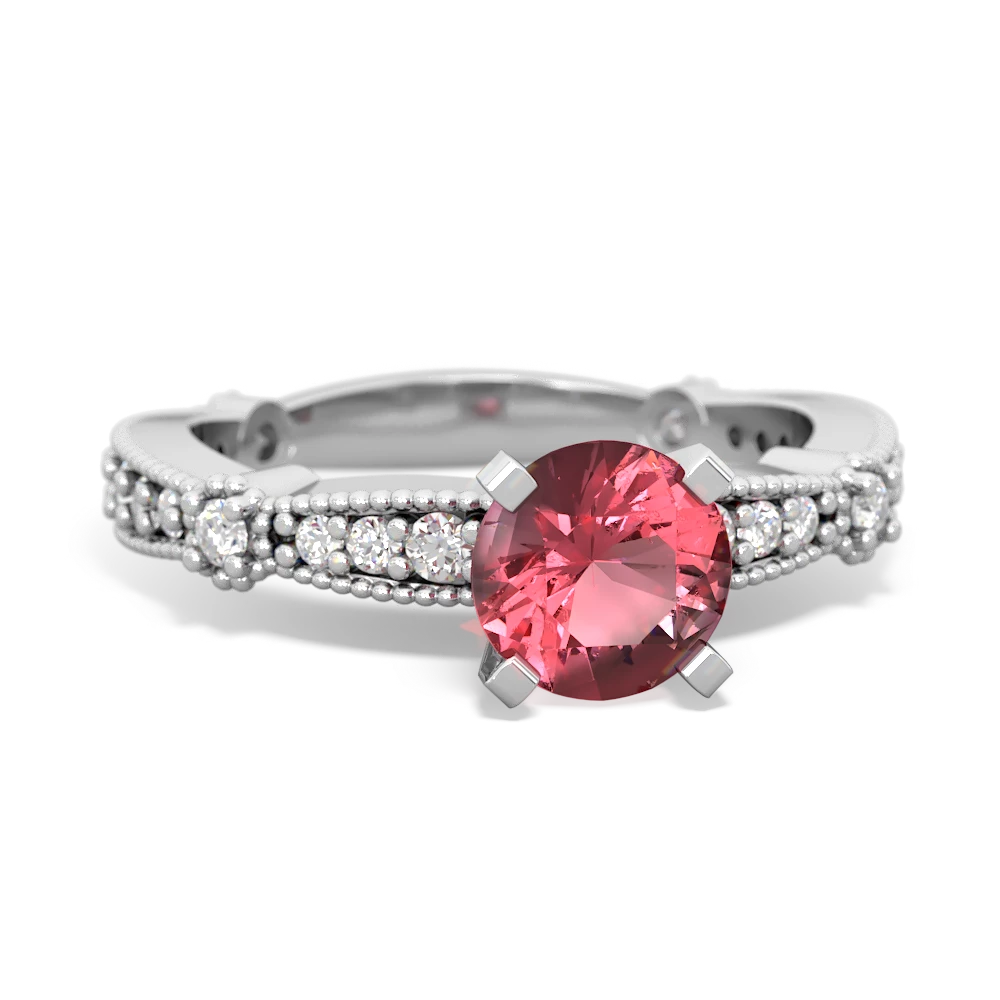 Pink Tourmaline Sparkling Tiara 6Mm Round 14K White Gold ring R26296RD
