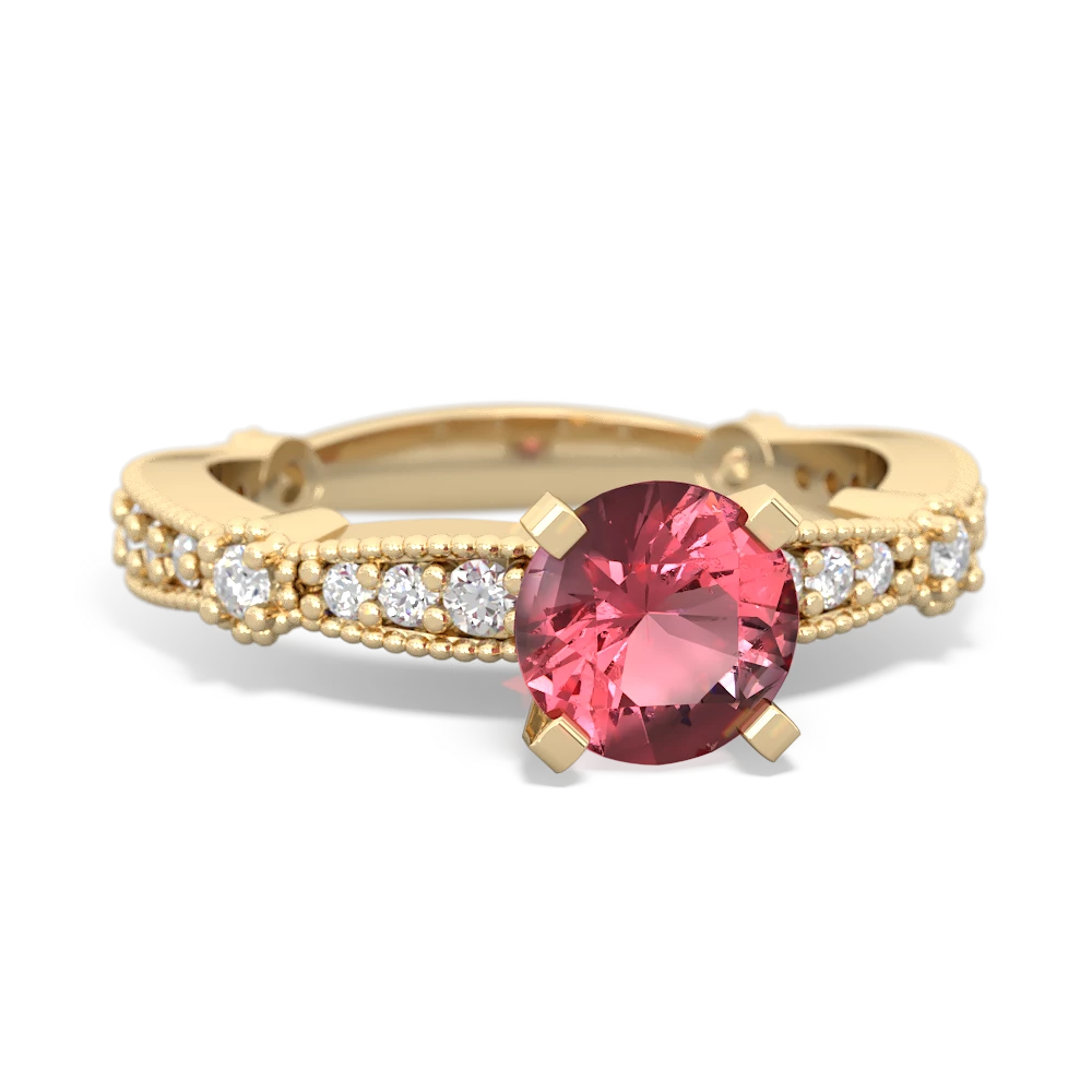 Pink Tourmaline Sparkling Tiara 6Mm Round 14K Yellow Gold ring R26296RD