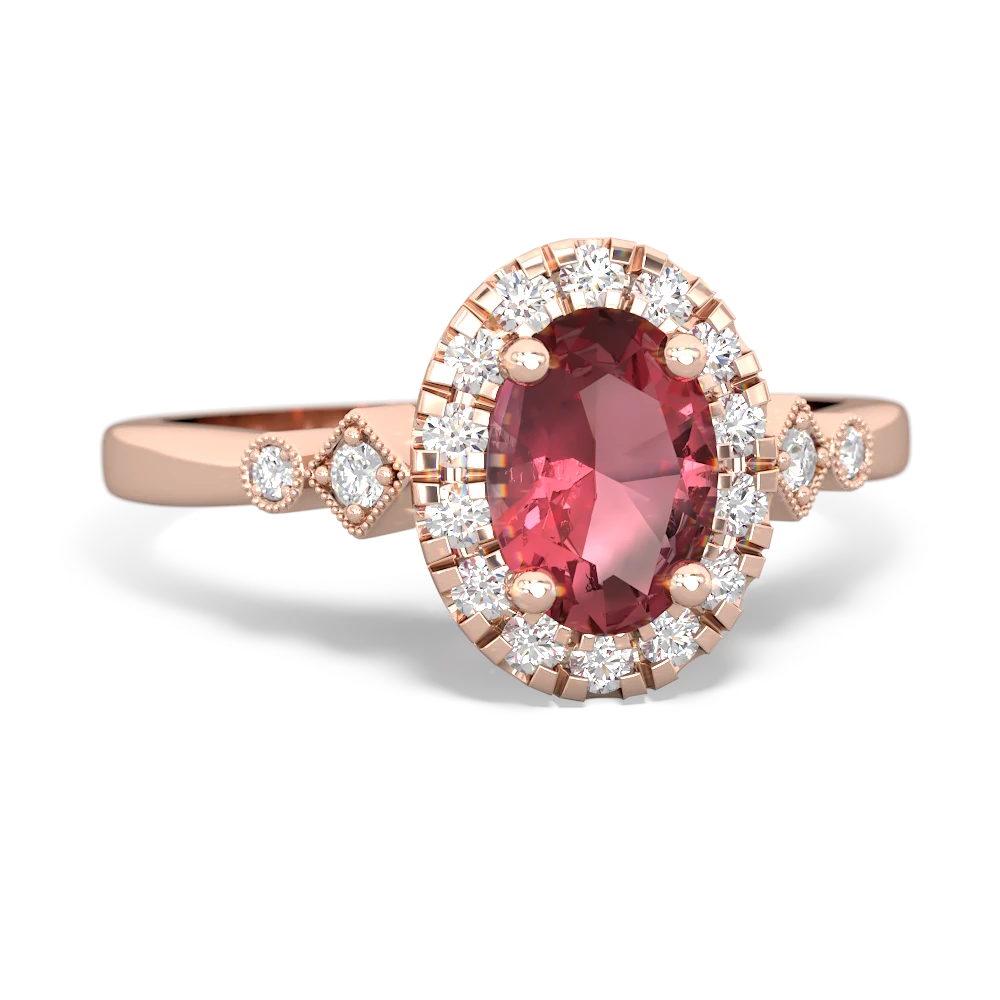 Pink Tourmaline Antique-Style Halo 14K Rose Gold ring R5720