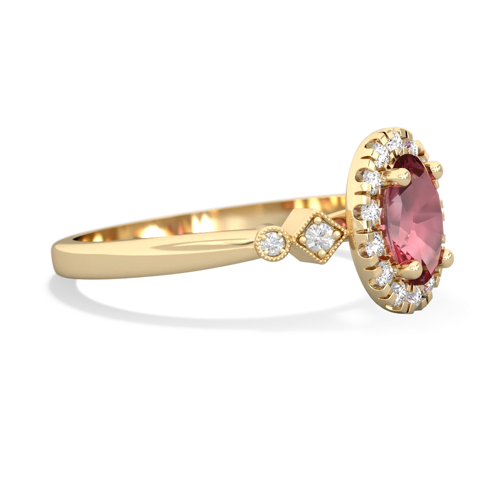 Pink Tourmaline Antique-Style Halo 14K Yellow Gold ring R5720