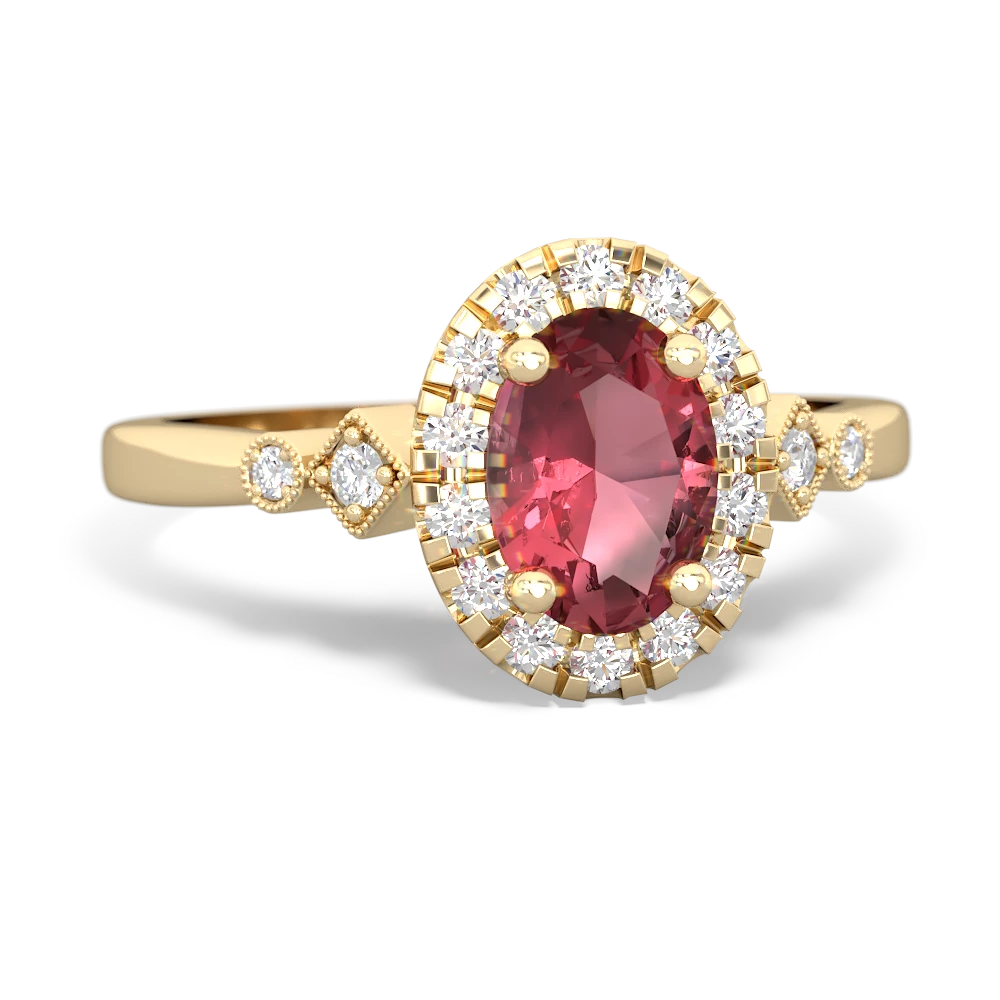 Pink Tourmaline Antique-Style Halo 14K Yellow Gold ring R5720