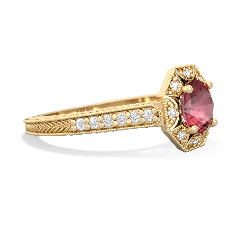 Pink Tourmaline Art-Deco Starburst 14K Yellow Gold ring R5520