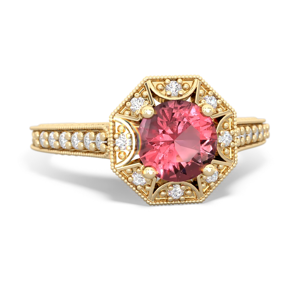 Pink Tourmaline Art-Deco Starburst 14K Yellow Gold ring R5520