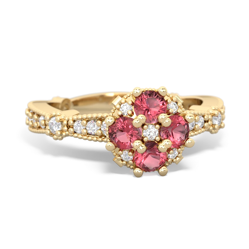 Pink Tourmaline Sparkling Tiara Cluster 14K Yellow Gold ring R26293RD