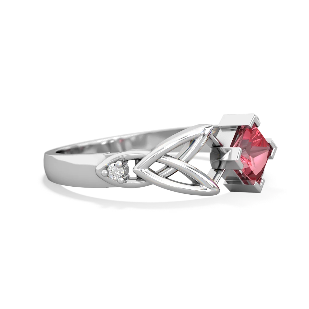 Pink Tourmaline Celtic Knot Princess 14K White Gold ring R3349