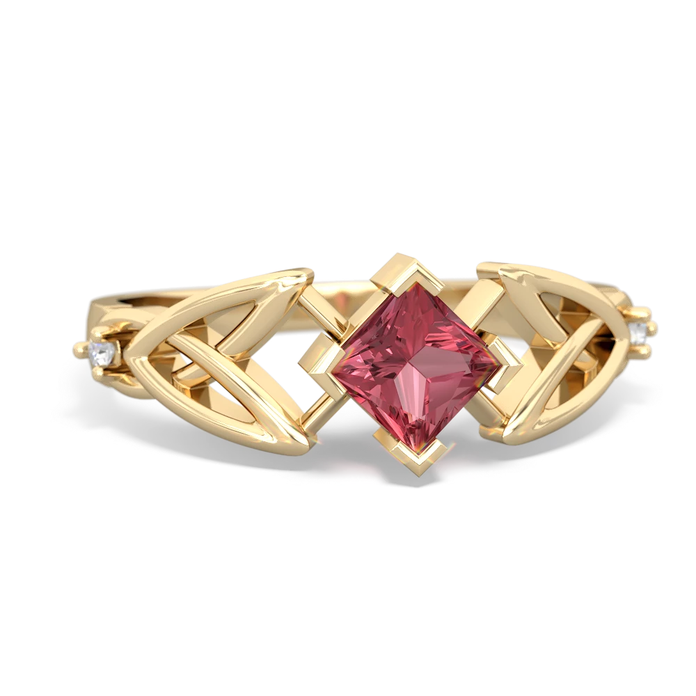 Pink Tourmaline Celtic Knot Princess 14K Yellow Gold ring R3349