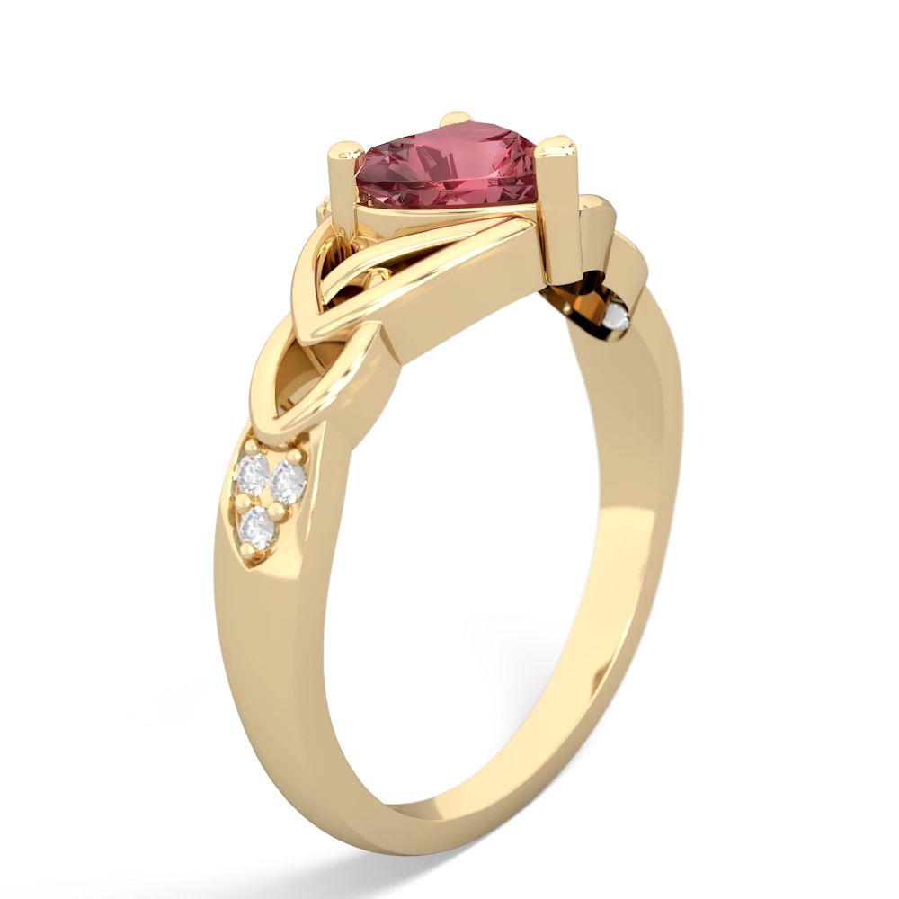 Pink Tourmaline Claddagh Celtic Knot Diamond 14K Yellow Gold ring R5001