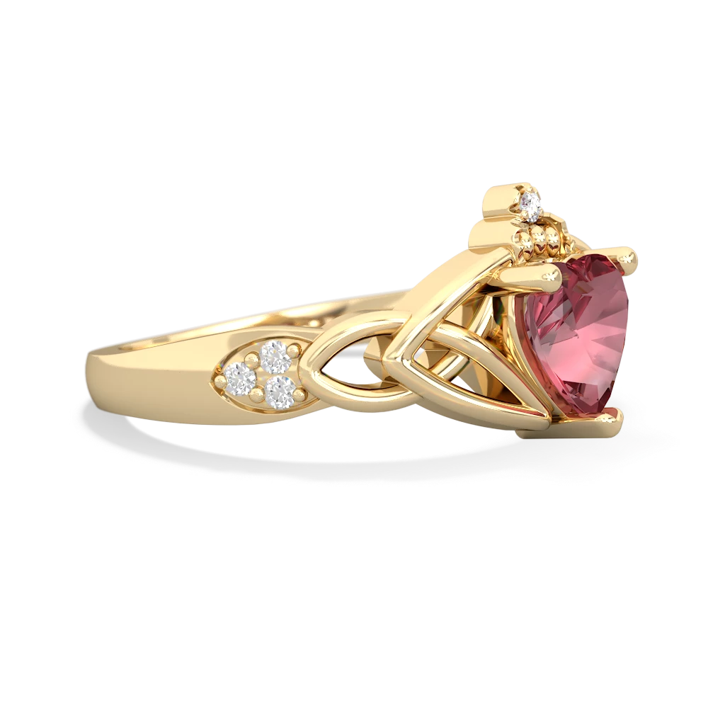 Pink Tourmaline Claddagh Celtic Knot Diamond 14K Yellow Gold ring R5001