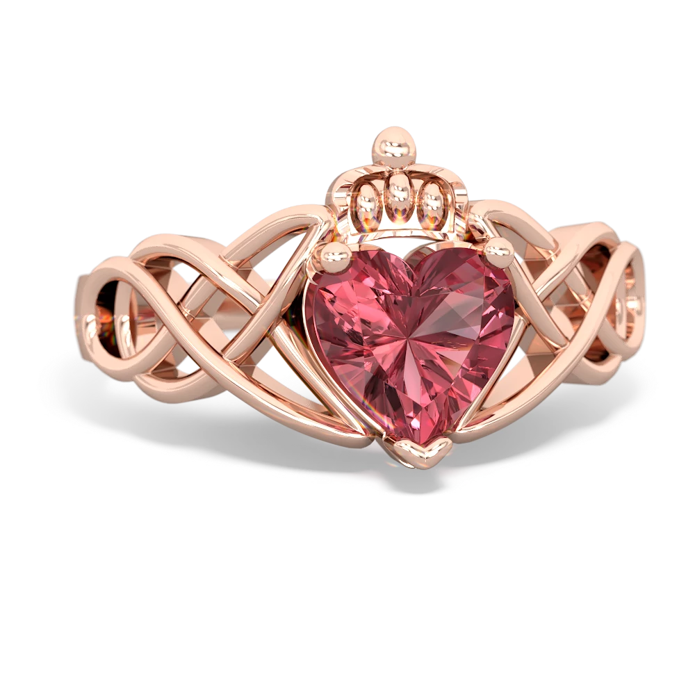 Pink Tourmaline Claddagh Celtic Knot 14K Rose Gold ring R2367