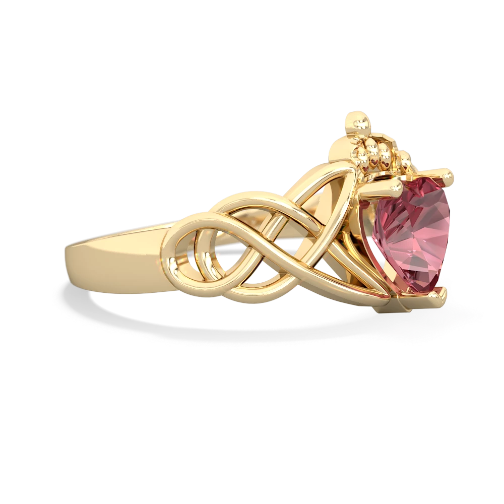 Pink Tourmaline Claddagh Celtic Knot 14K Yellow Gold ring R2367