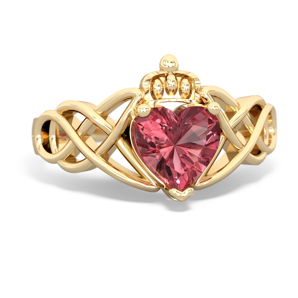 Pink Tourmaline Claddagh Celtic Knot 14K Yellow Gold ring R2367