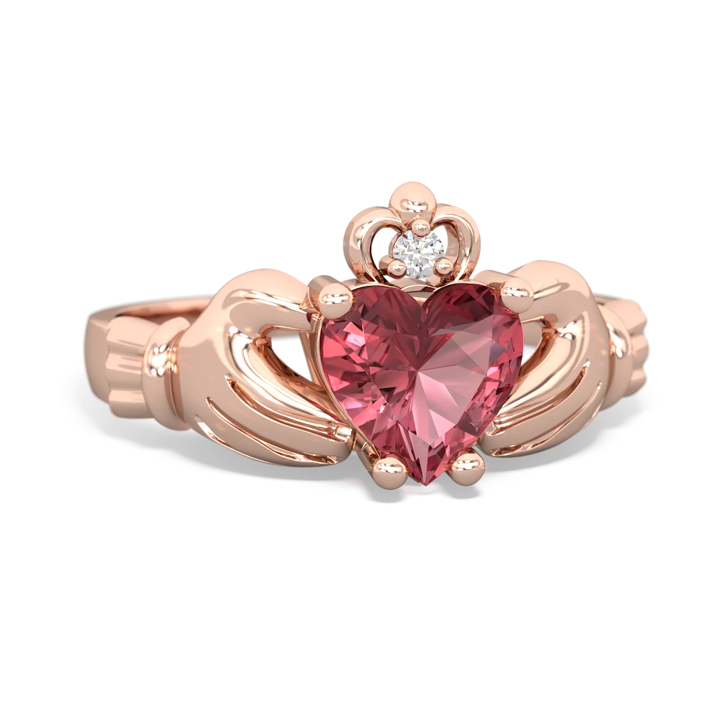 Pink Tourmaline Claddagh Diamond Crown 14K Rose Gold ring R2372