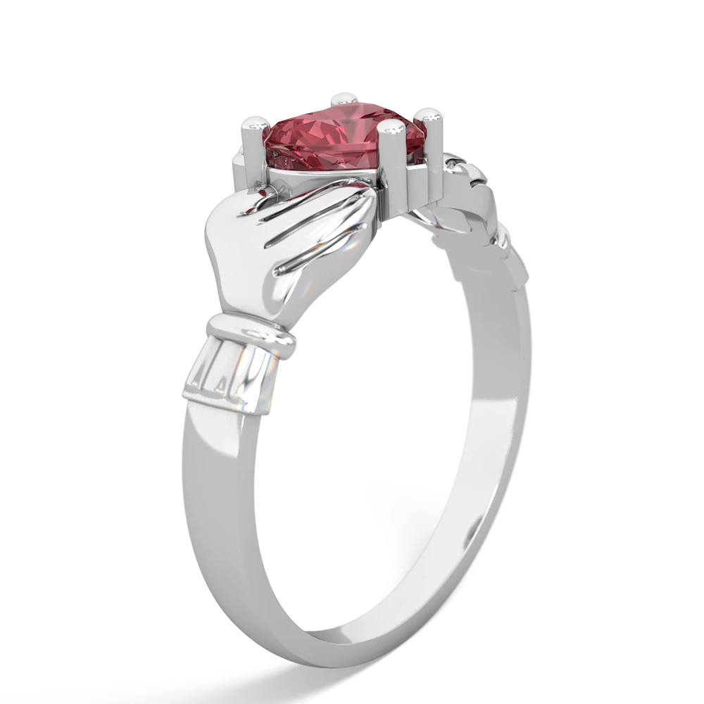 Pink Tourmaline Claddagh Diamond Crown 14K White Gold ring R2372