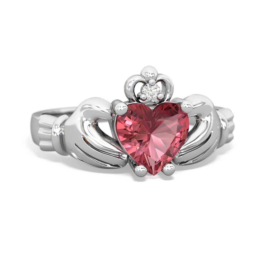 Pink Tourmaline Claddagh Diamond Crown 14K White Gold ring R2372