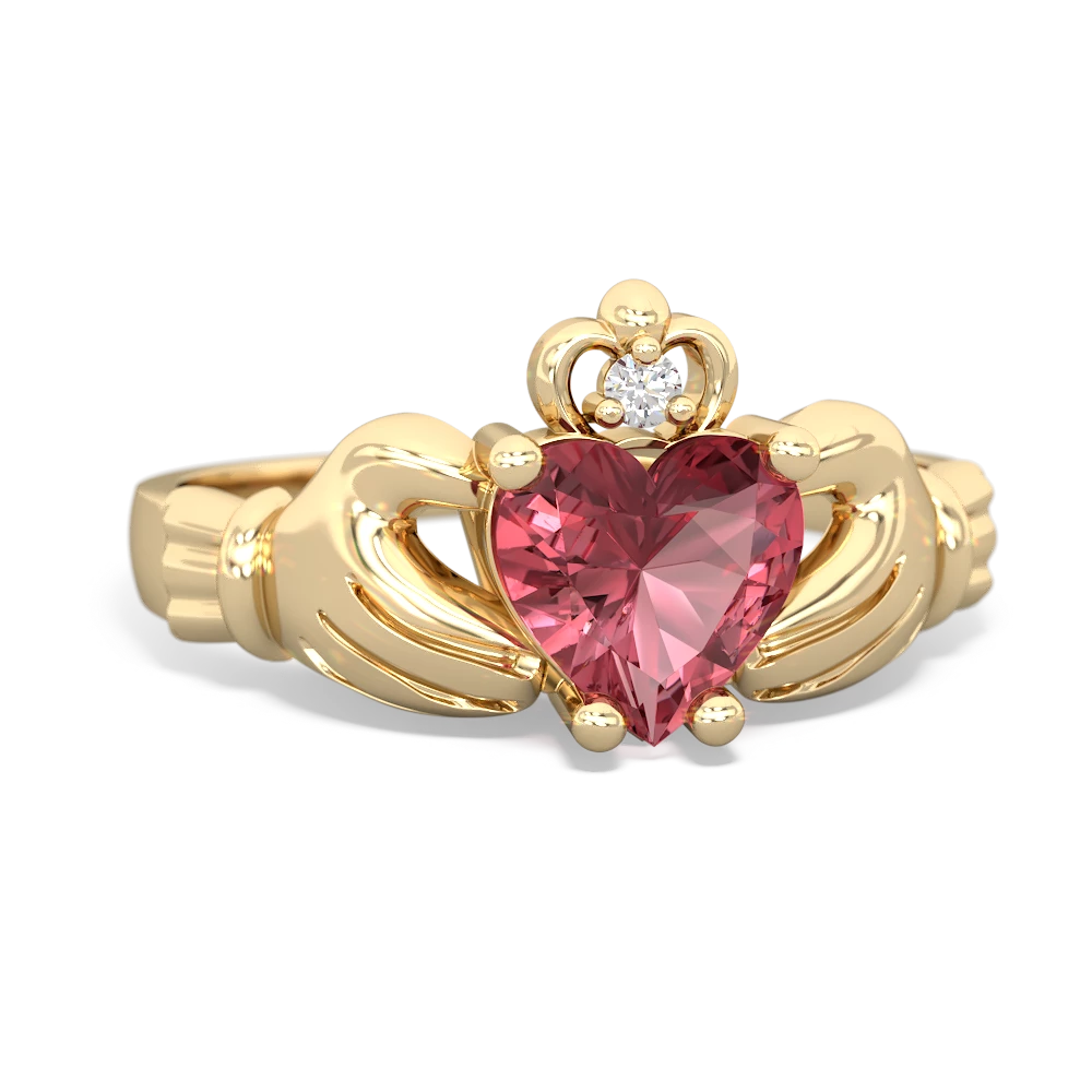 Pink Tourmaline Claddagh Diamond Crown 14K Yellow Gold ring R2372