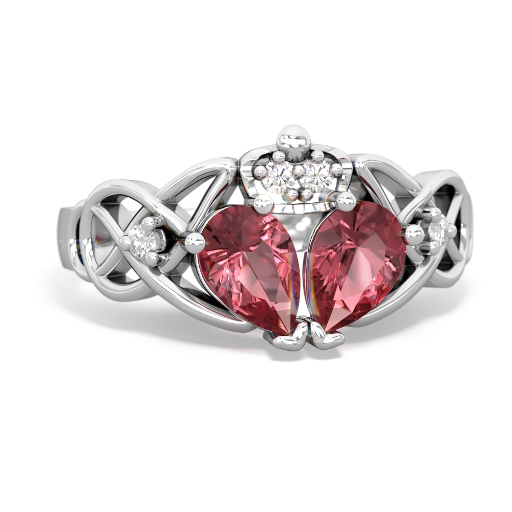 Pink Tourmaline Two Stone Claddagh 14K White Gold ring R5322