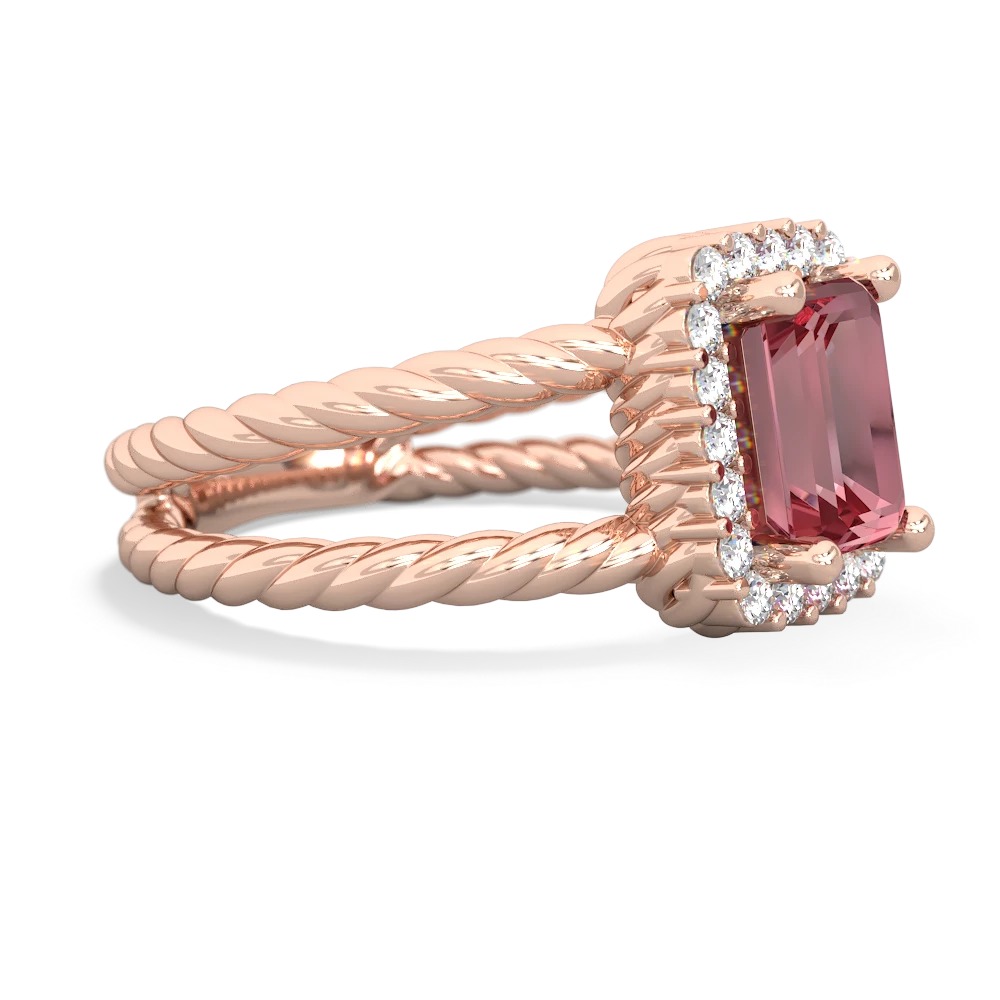 Pink Tourmaline Rope Split Band 14K Rose Gold ring R2628