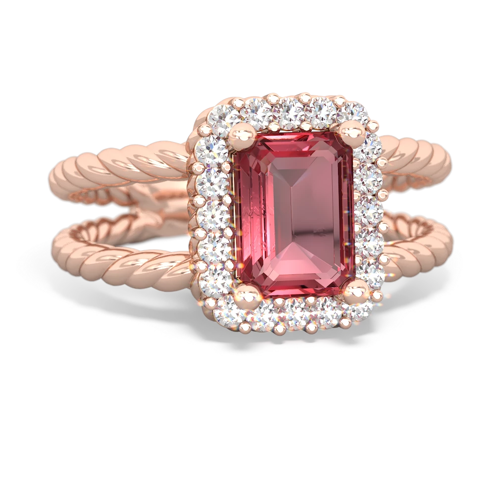 Pink Tourmaline Rope Split Band 14K Rose Gold ring R2628