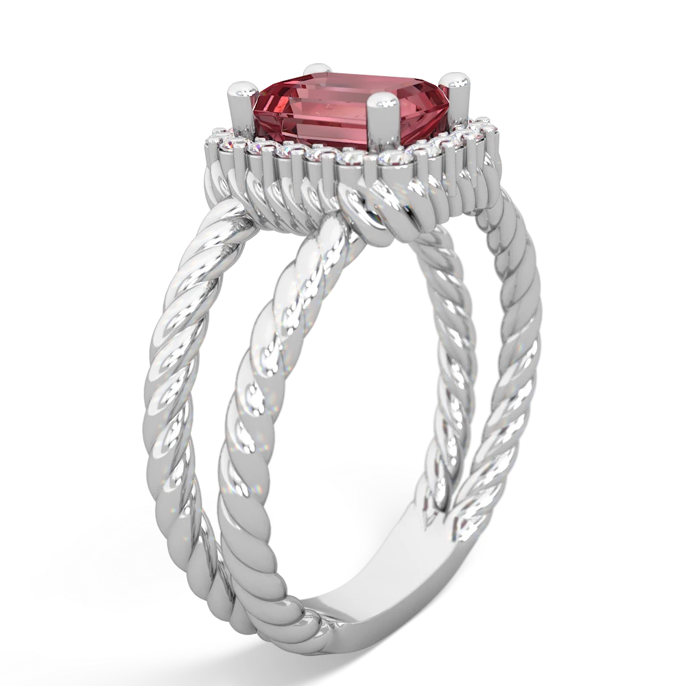 Pink Tourmaline Rope Split Band 14K White Gold ring R2628