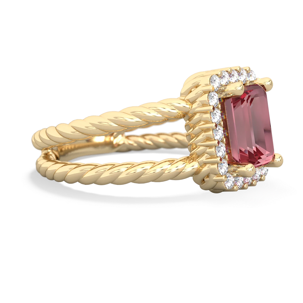 Pink Tourmaline Rope Split Band 14K Yellow Gold ring R2628