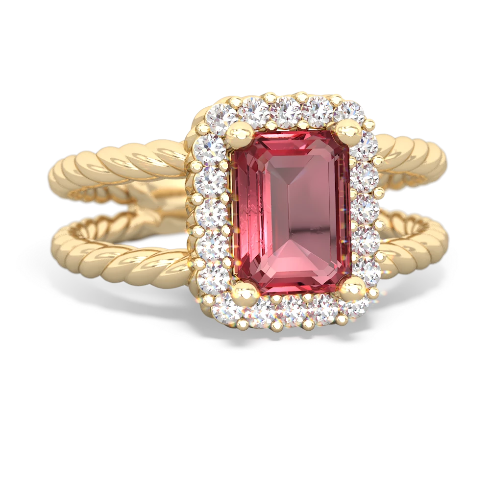 Pink Tourmaline Rope Split Band 14K Yellow Gold ring R2628