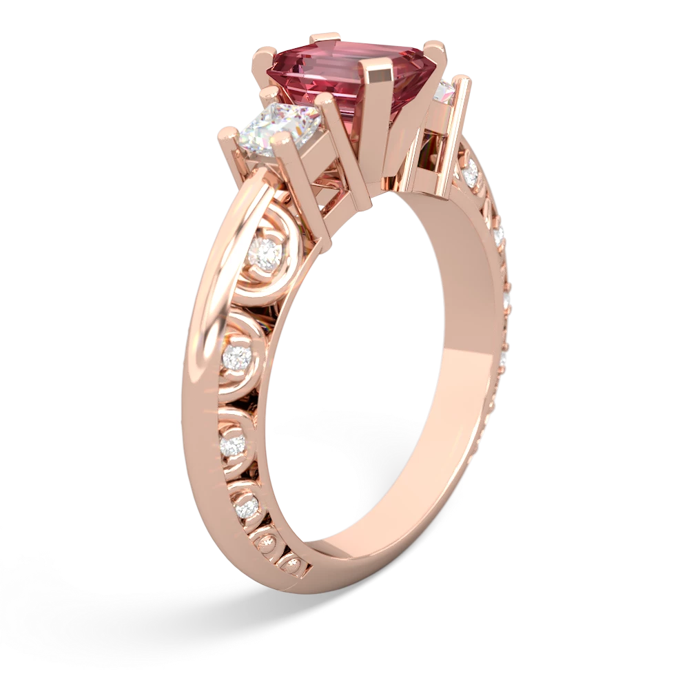 Pink Tourmaline Art Deco Diamond 7X5 Emerald-Cut Engagement 14K Rose Gold ring R20017EM