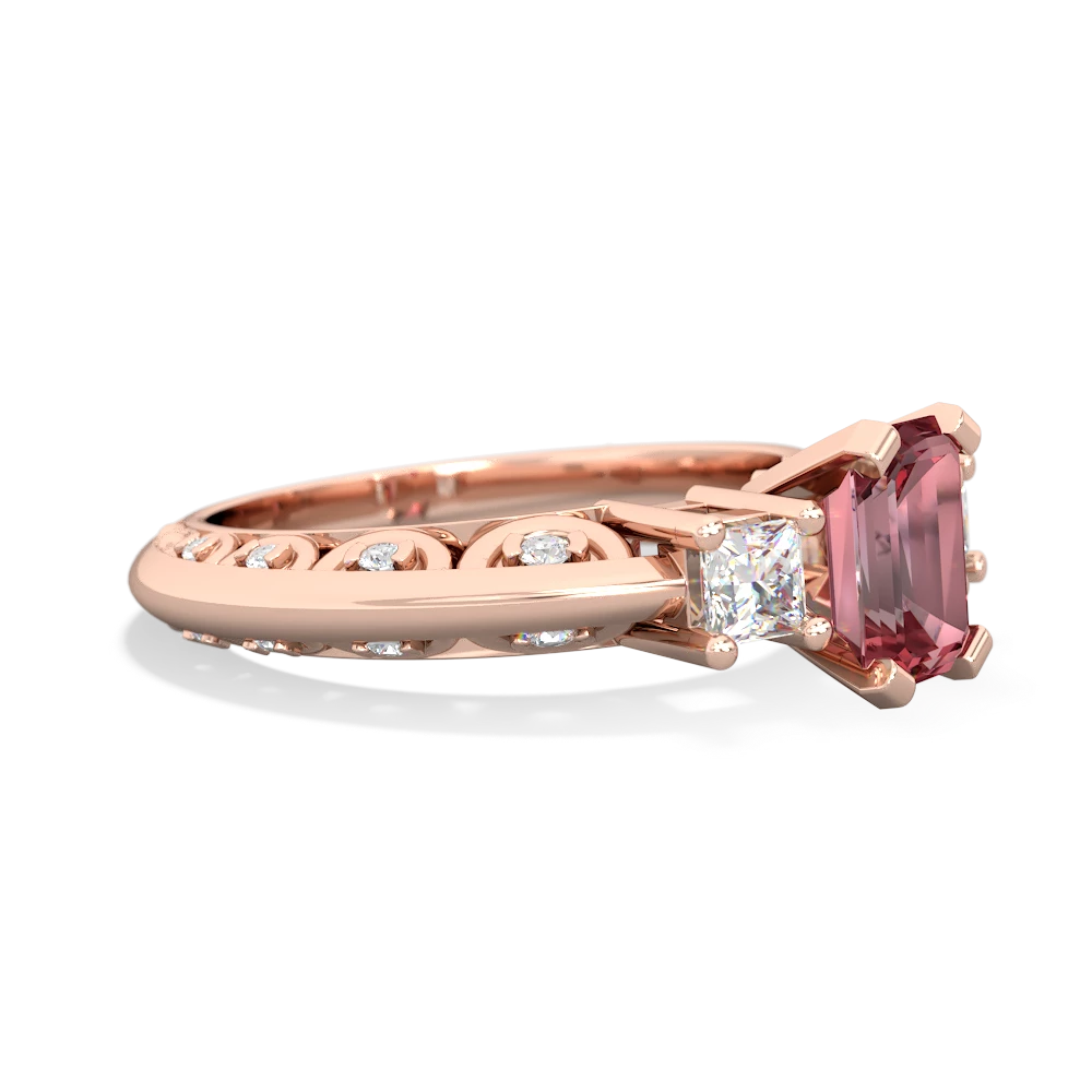 Pink Tourmaline Art Deco Diamond 7X5 Emerald-Cut Engagement 14K Rose Gold ring R20017EM