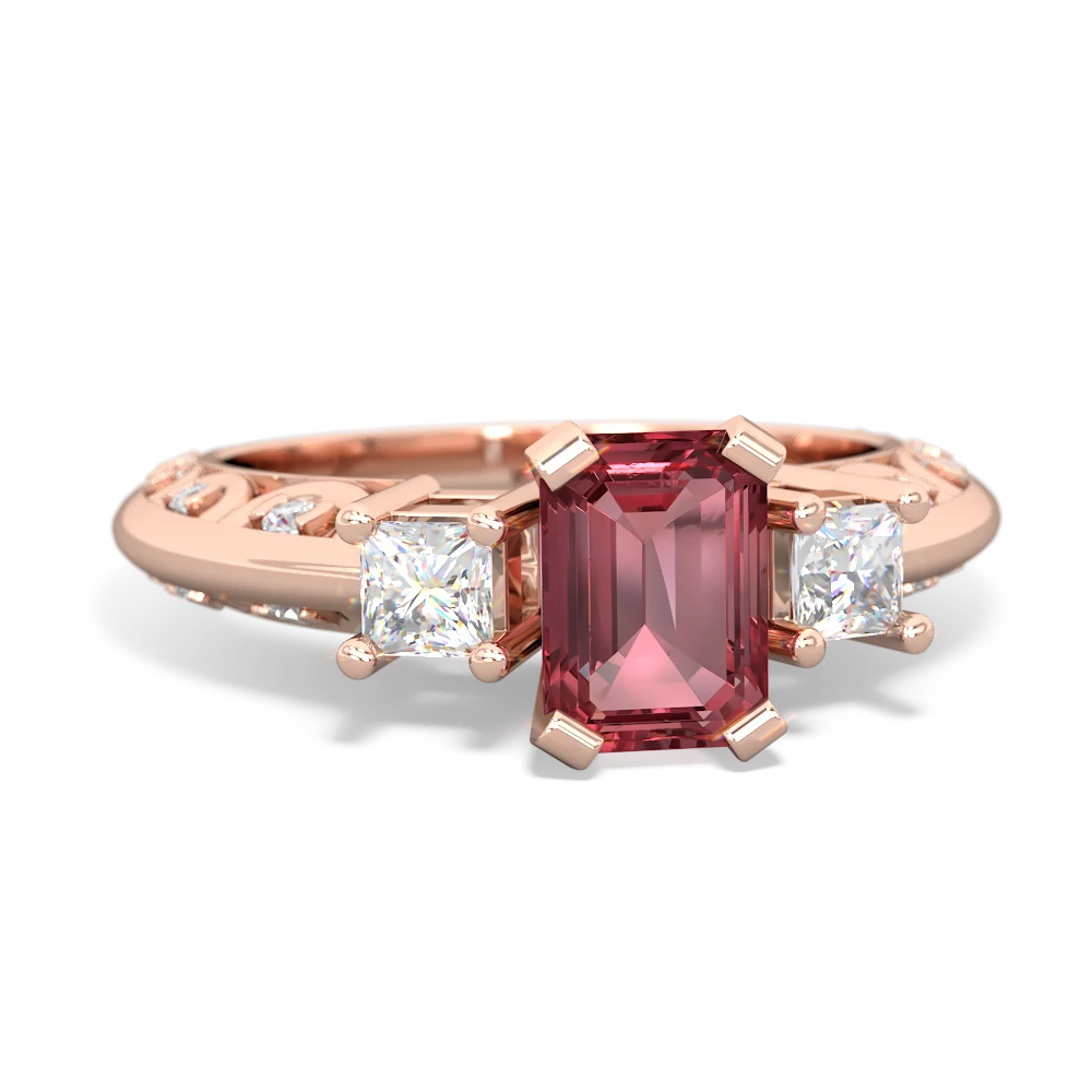 Pink Tourmaline Art Deco Diamond 7X5 Emerald-Cut Engagement 14K Rose Gold ring R20017EM
