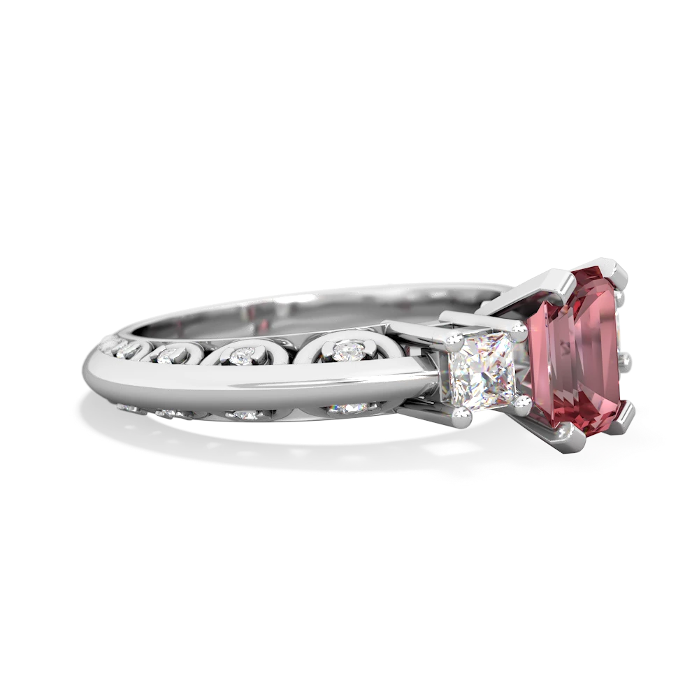 Pink Tourmaline Art Deco Diamond 7X5 Emerald-Cut Engagement 14K White Gold ring R20017EM