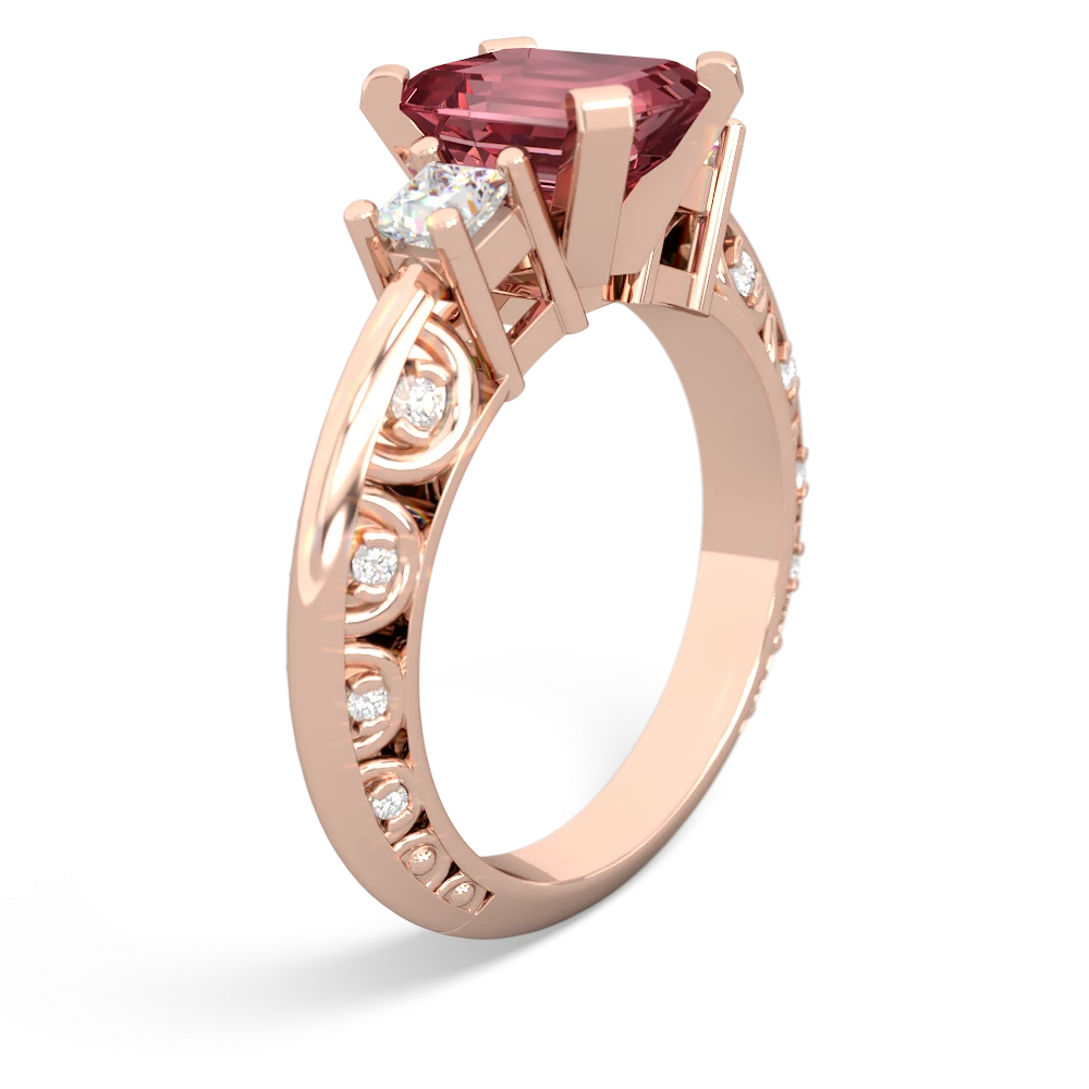 Pink Tourmaline Art Deco Diamond 8X6 Emerald-Cut Engagement 14K Rose Gold ring R20018EM
