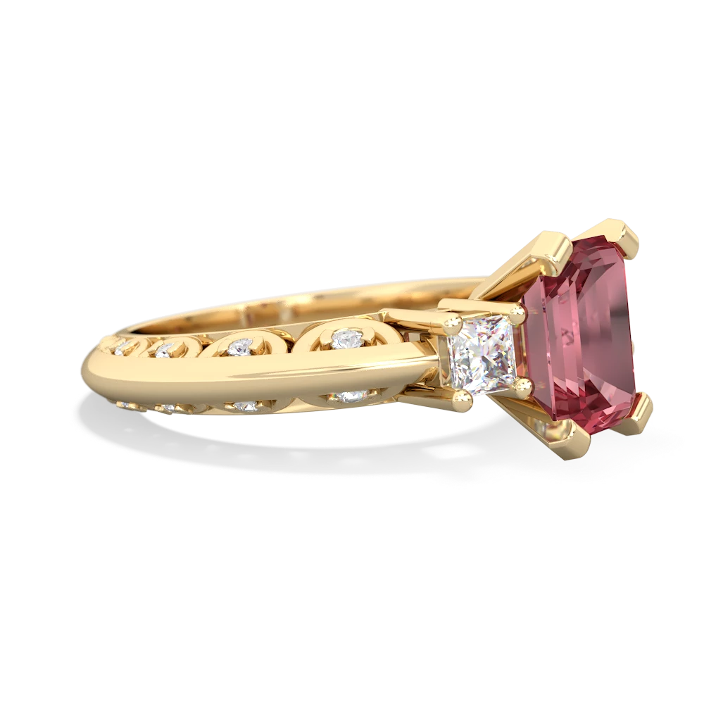 Pink Tourmaline Art Deco Diamond 8X6 Emerald-Cut Engagement 14K Yellow Gold ring R20018EM