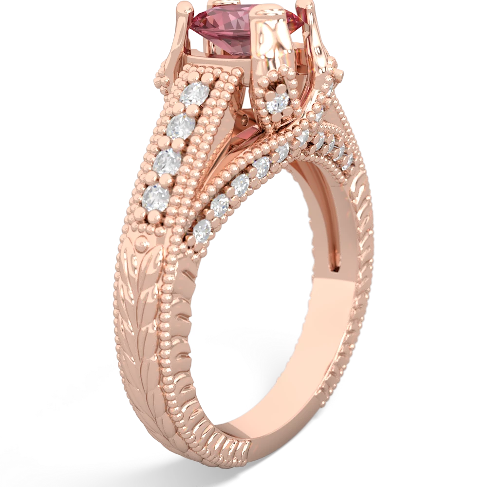 Pink Tourmaline Antique Style Milgrain Diamond 14K Rose Gold ring R2028