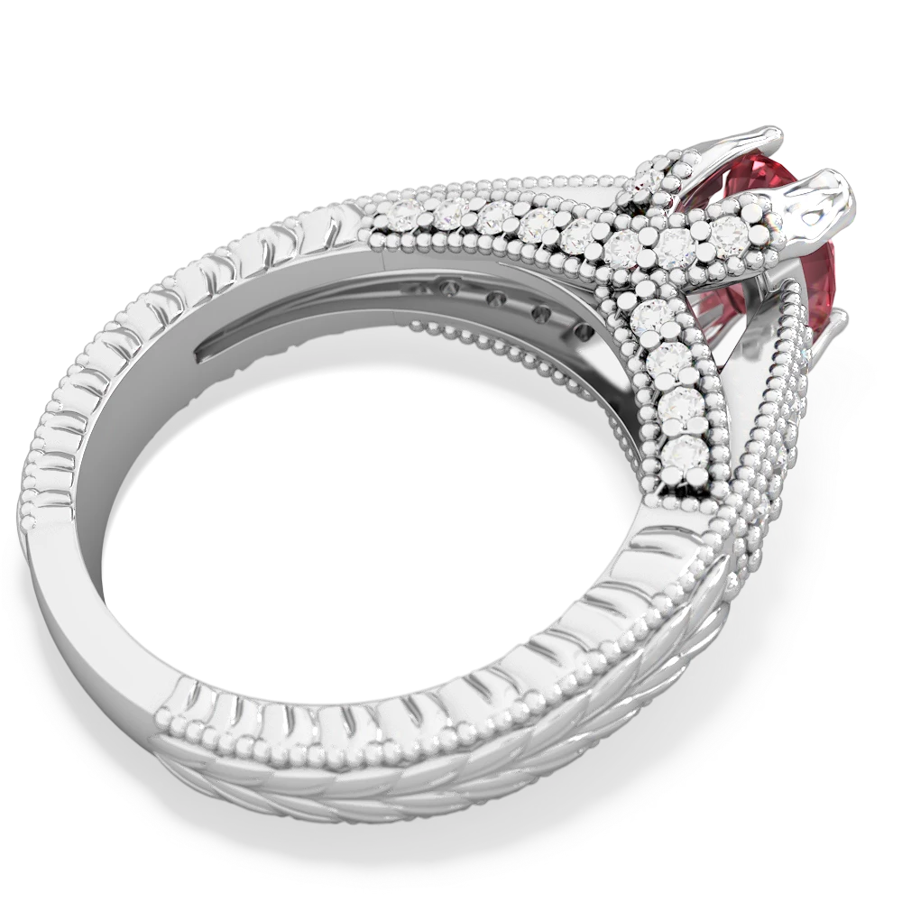 Pink Tourmaline Antique Style Milgrain Diamond 14K White Gold ring R2028