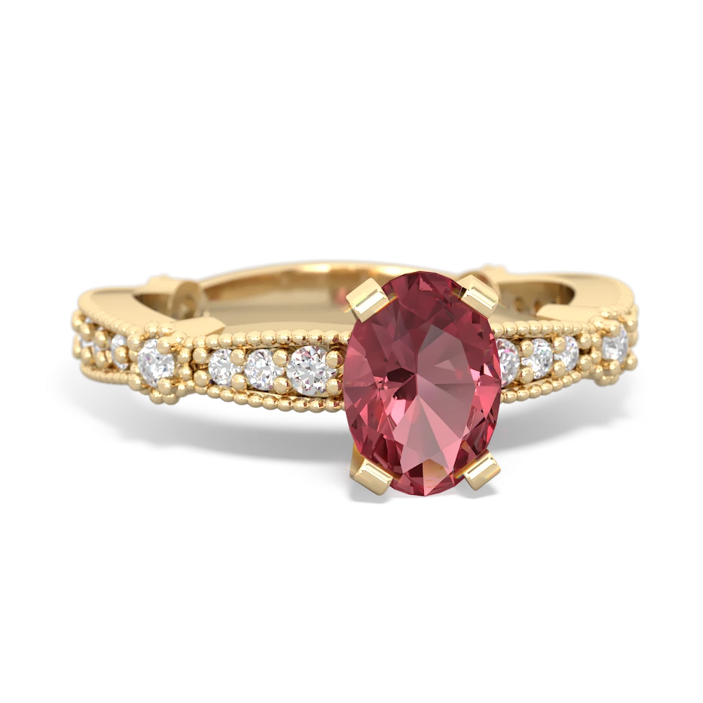 Pink Tourmaline Sparkling Tiara 7X5mm Oval 14K Yellow Gold ring R26297VL