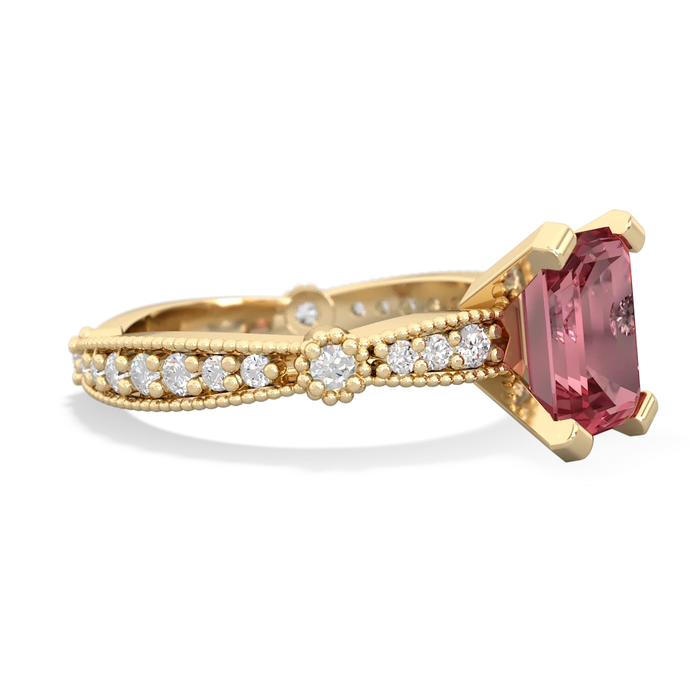 Pink Tourmaline Sparkling Tiara 8X6 Emerald-Cut 14K Yellow Gold ring R26298EM