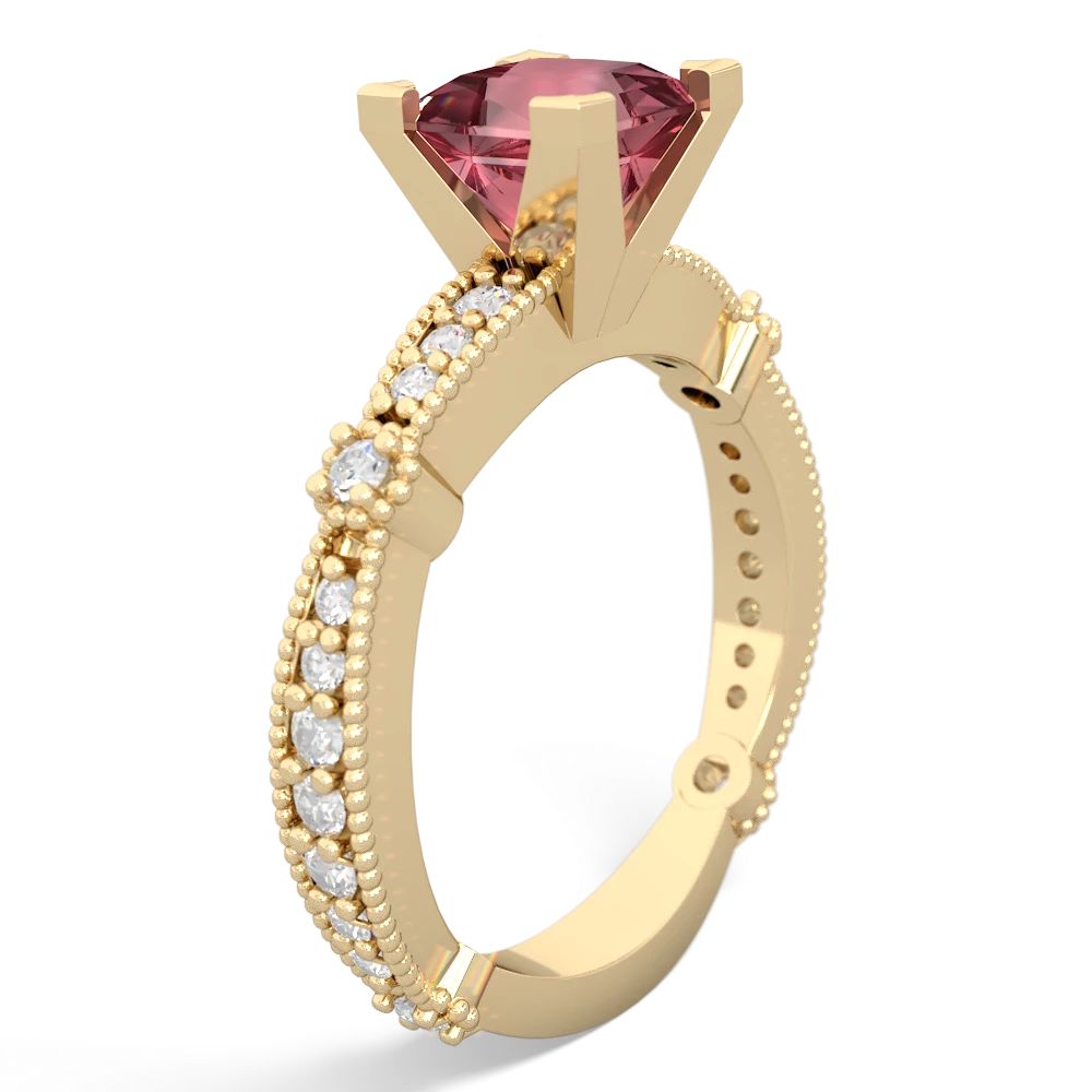 Pink Tourmaline Sparkling Tiara 6Mm Princess 14K Yellow Gold ring R26296SQ