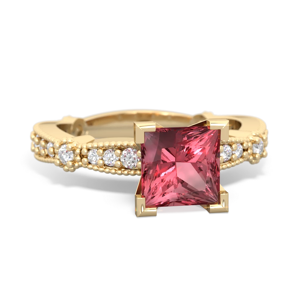 Pink Tourmaline Sparkling Tiara 6Mm Princess 14K Yellow Gold ring R26296SQ