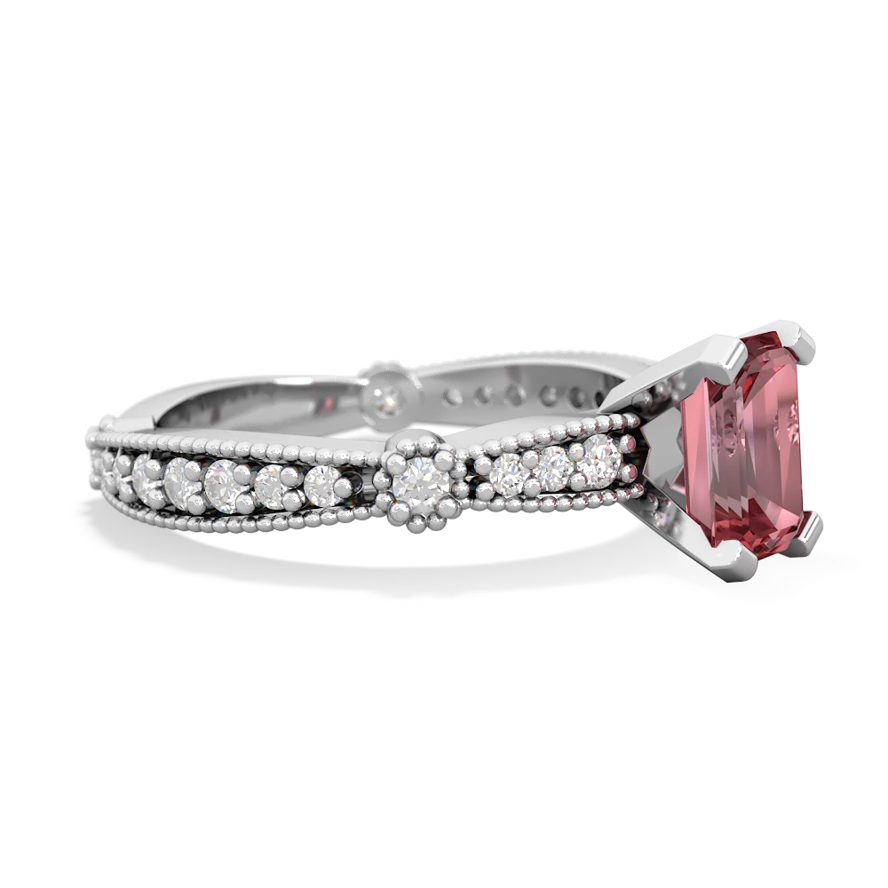 Pink Tourmaline Sparkling Tiara 7X5mm Emerald-Cut 14K White Gold ring R26297EM