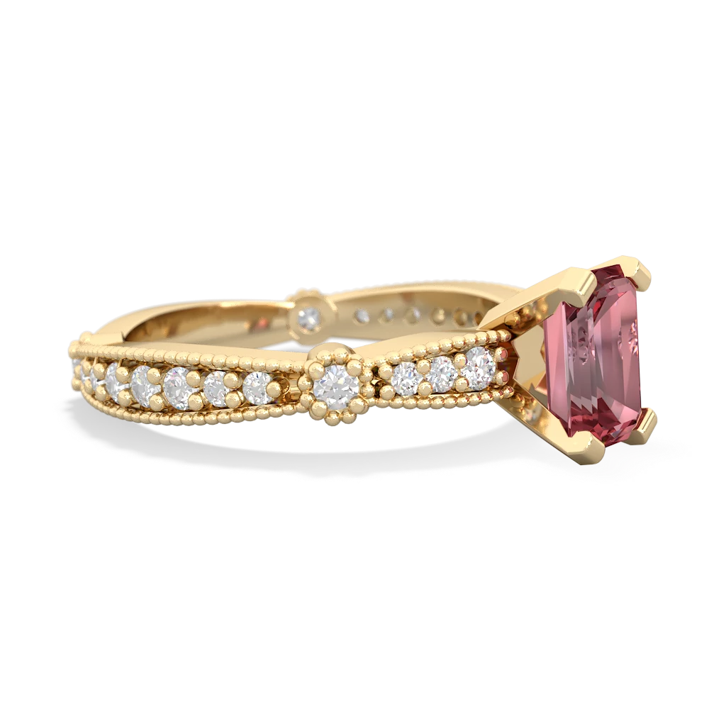 Pink Tourmaline Sparkling Tiara 7X5mm Emerald-Cut 14K Yellow Gold ring R26297EM