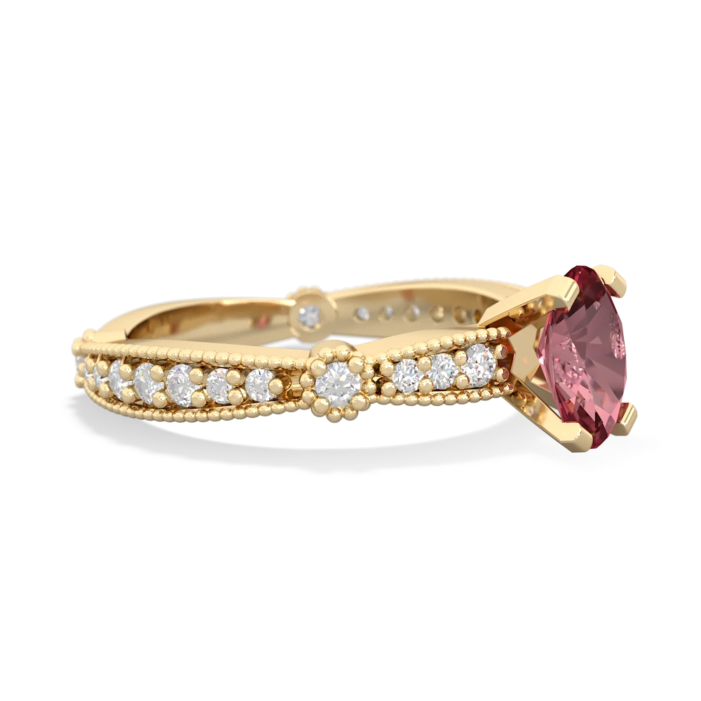 Pink Tourmaline Sparkling Tiara 7X5mm Oval 14K Yellow Gold ring R26297VL