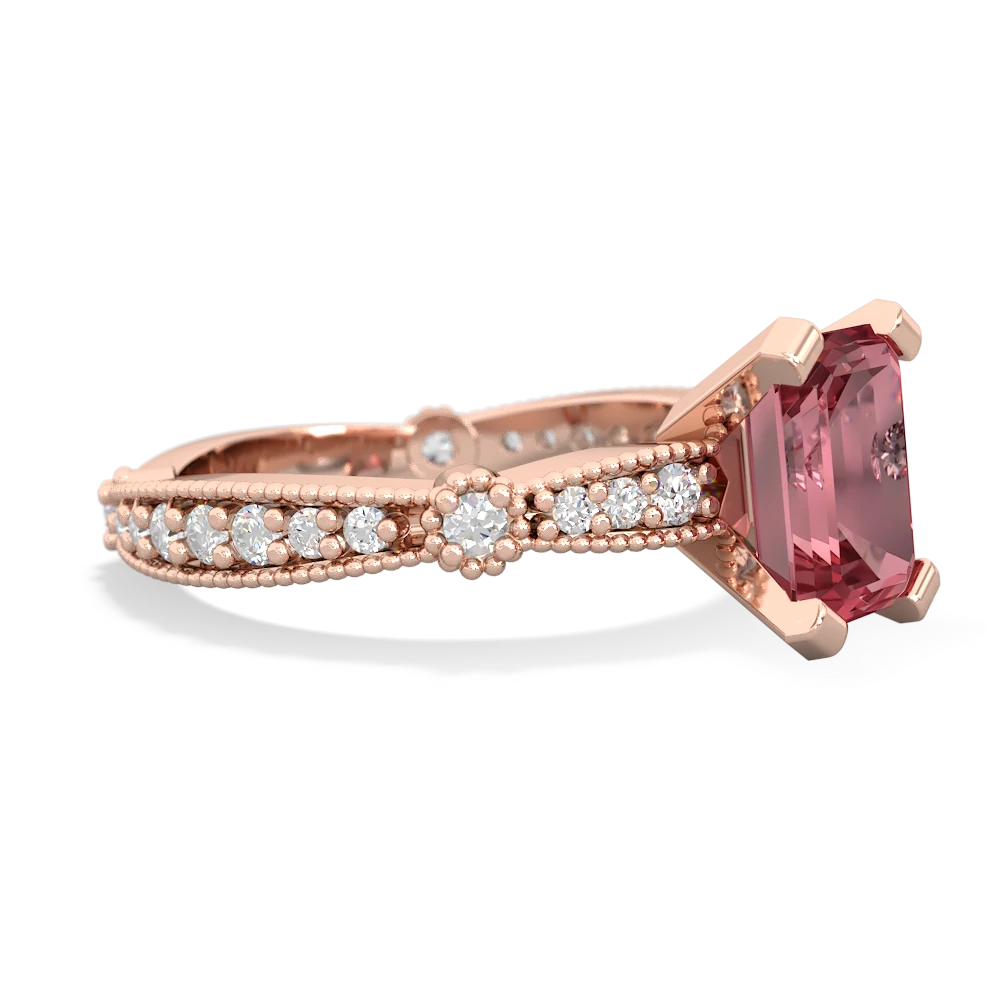 Pink Tourmaline Sparkling Tiara 8X6 Emerald-Cut 14K Rose Gold ring R26298EM