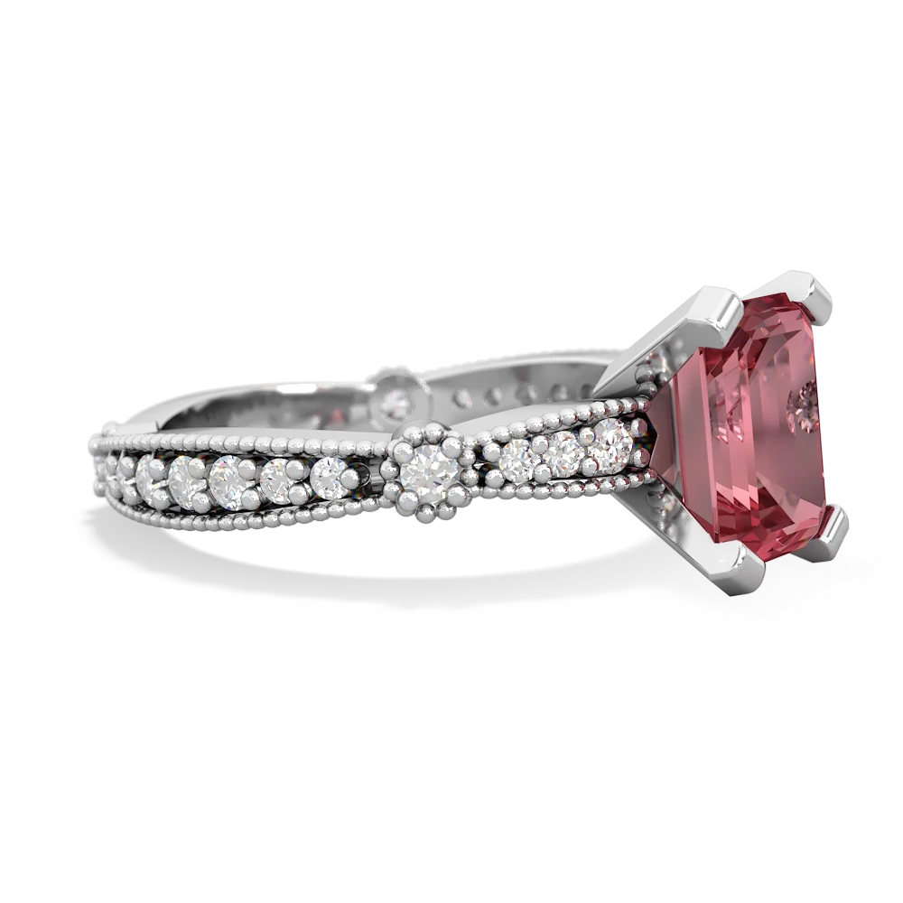 Pink Tourmaline Sparkling Tiara 8X6 Emerald-Cut 14K White Gold ring R26298EM