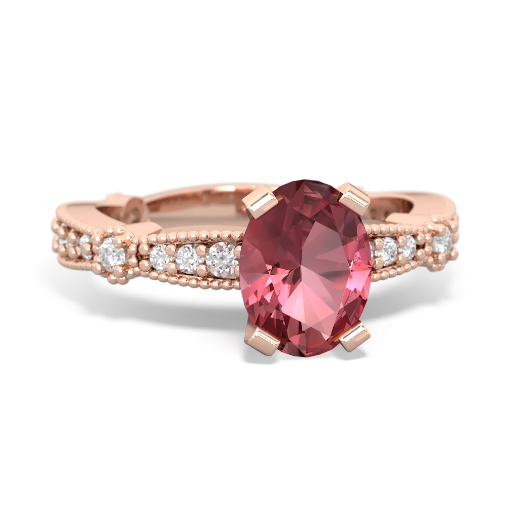 Pink Tourmaline Sparkling Tiara 8X6 Oval 14K Rose Gold ring R26298VL