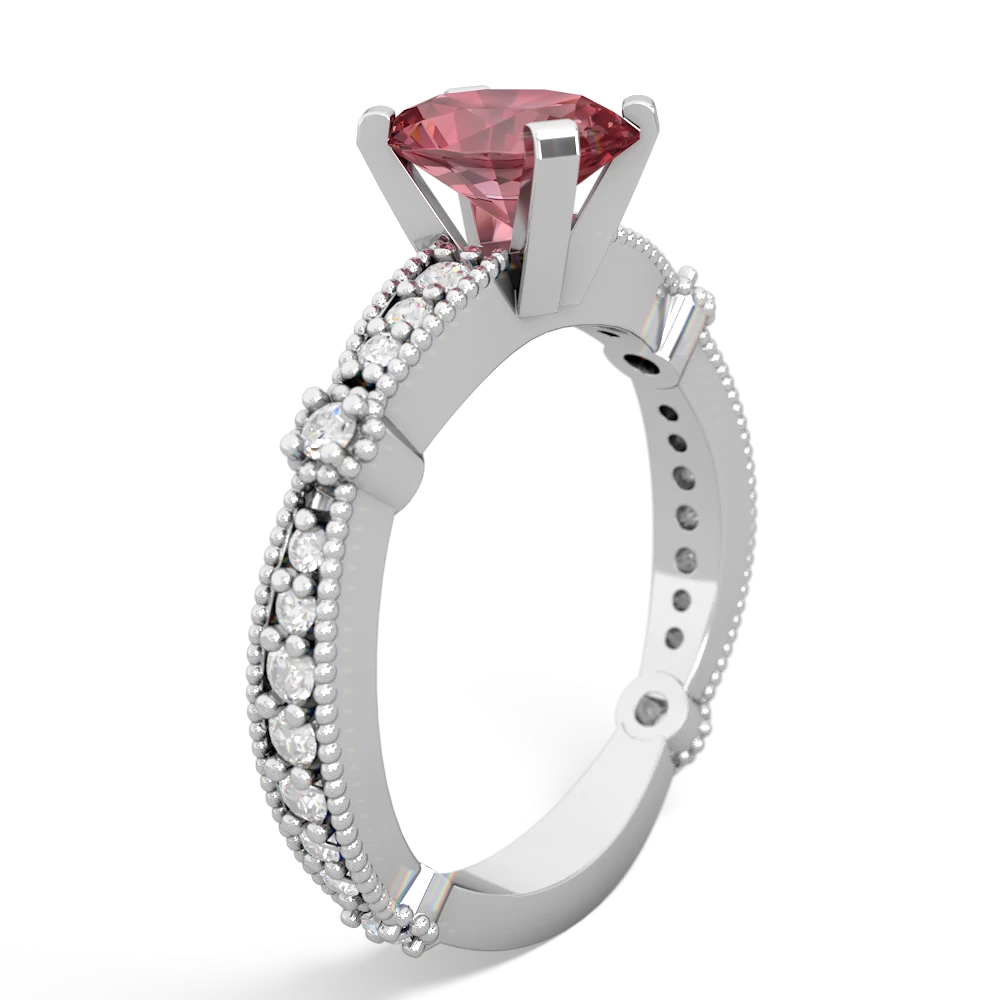 Pink Tourmaline Sparkling Tiara 8X6 Oval 14K White Gold ring R26298VL
