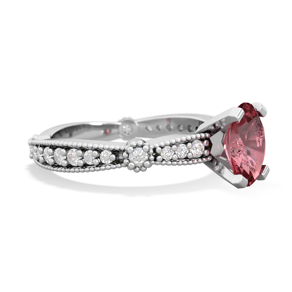 Pink Tourmaline Sparkling Tiara 8X6 Oval 14K White Gold ring R26298VL