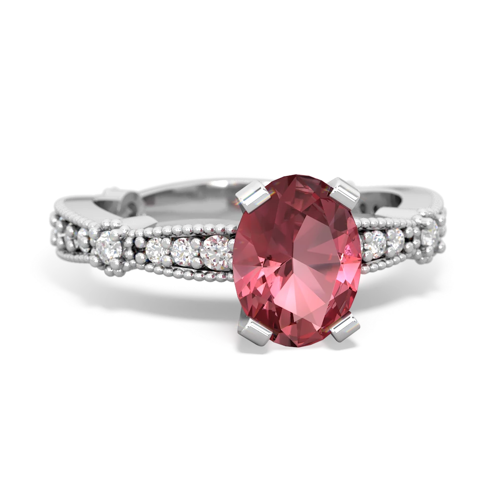 Pink Tourmaline Sparkling Tiara 8X6 Oval 14K White Gold ring R26298VL